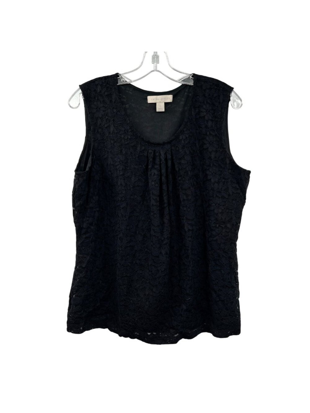 Laura Ashley Womens Lace Top Sleeveless Black Size Large
